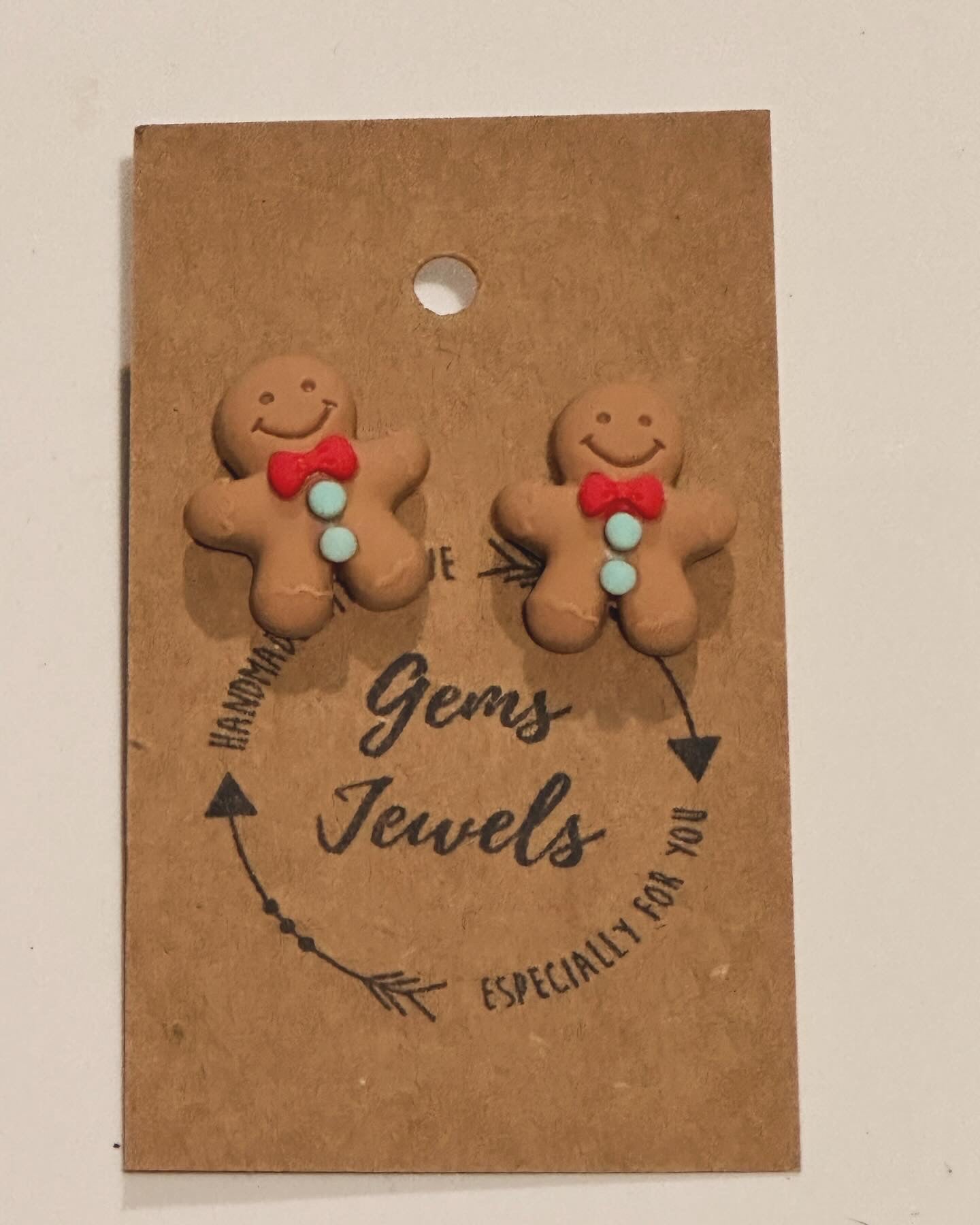 Gingerbread with blue buttons- Stud earrings