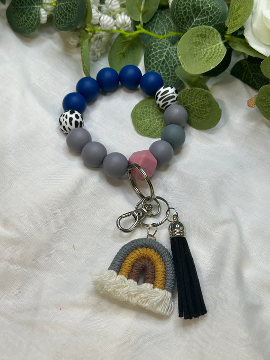 Blue and Grey Beaded KeyChain