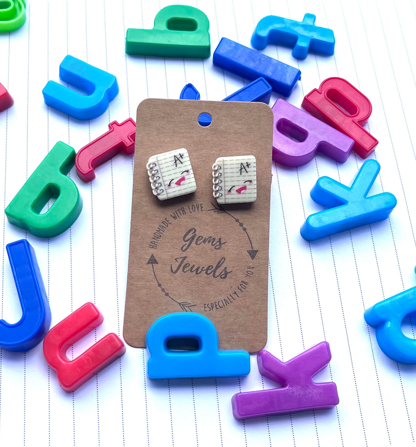 White Notebook Stud Earrings