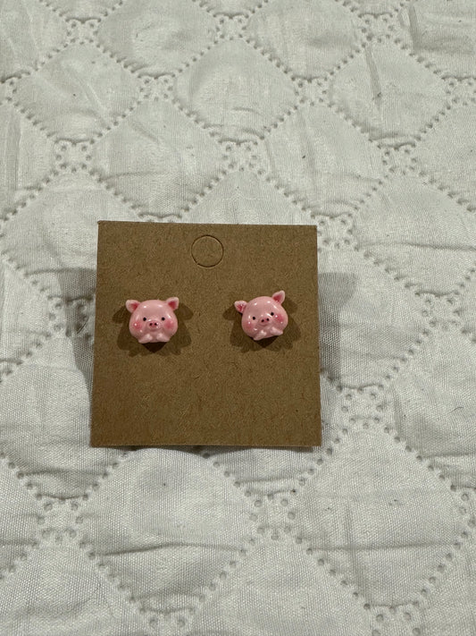 Small Pink Pig Studs