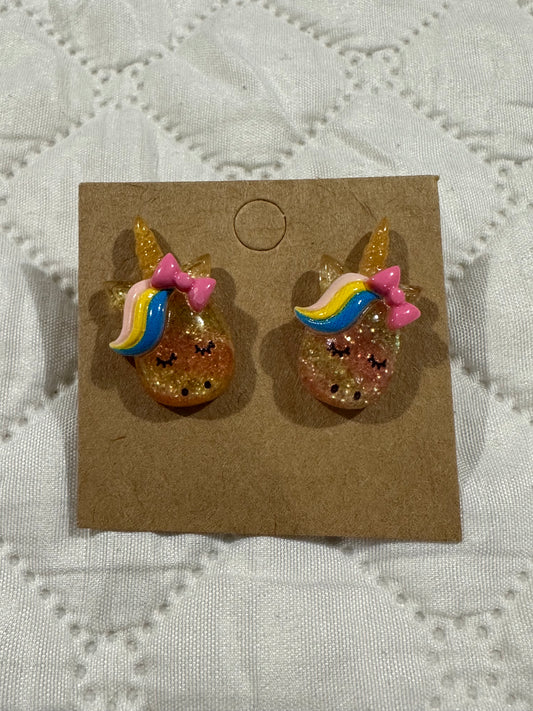 Small White Unicorn Studs