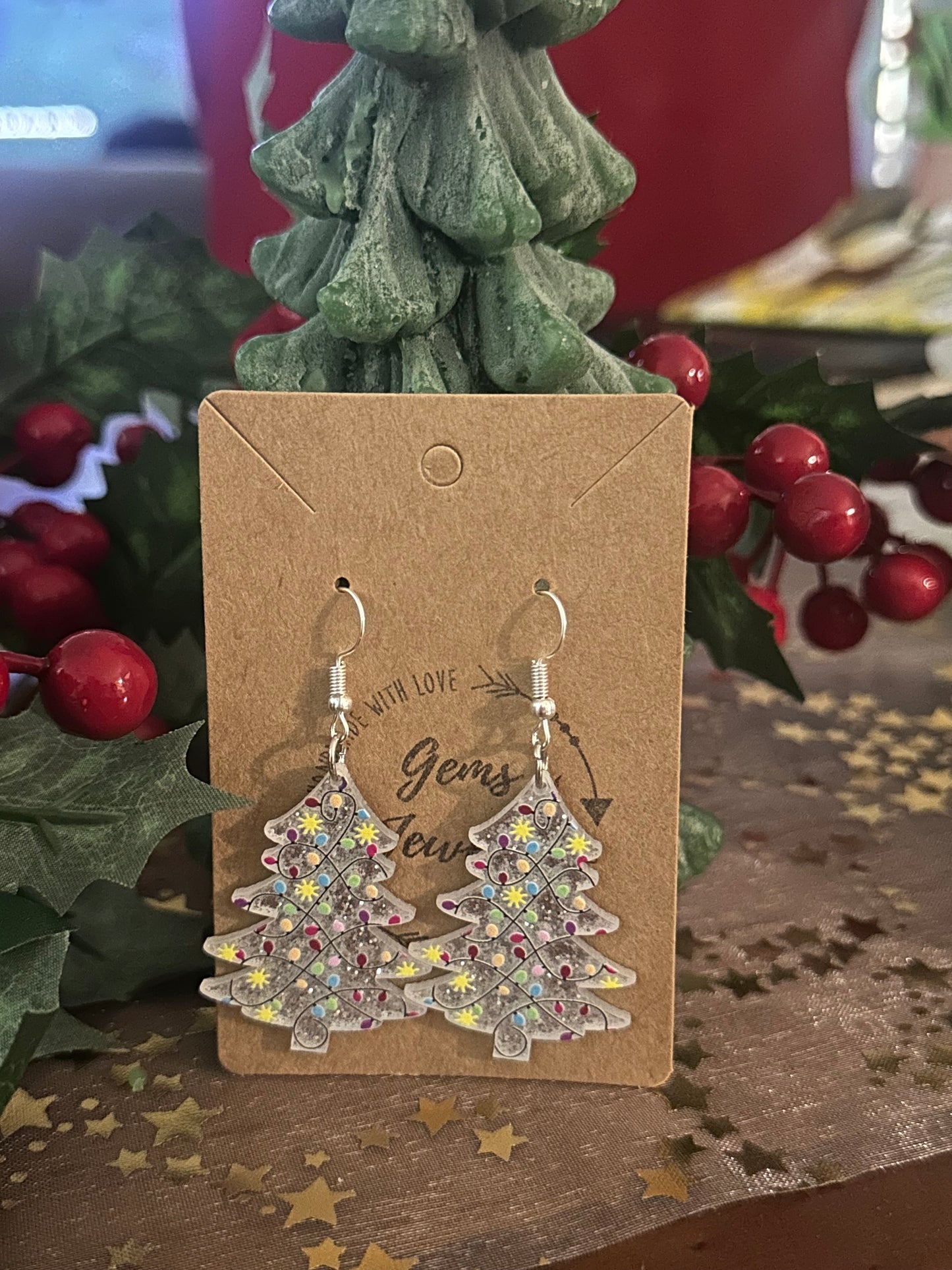 Silver Xmas Tree Dangle Earrings